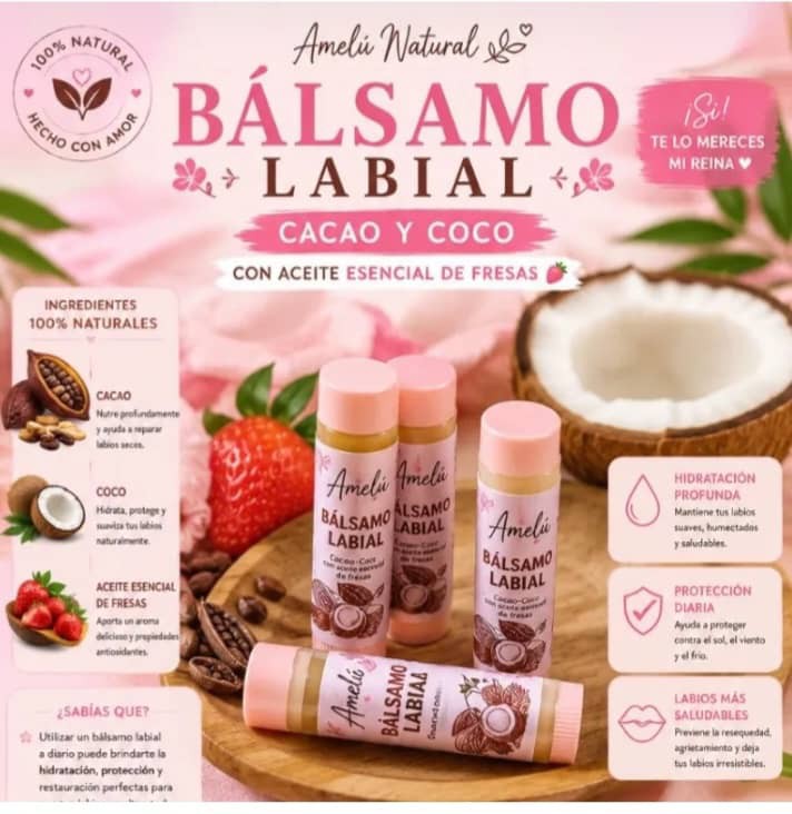 🌺Balsamo Labial Cacao-Coco-aceite De 🌹