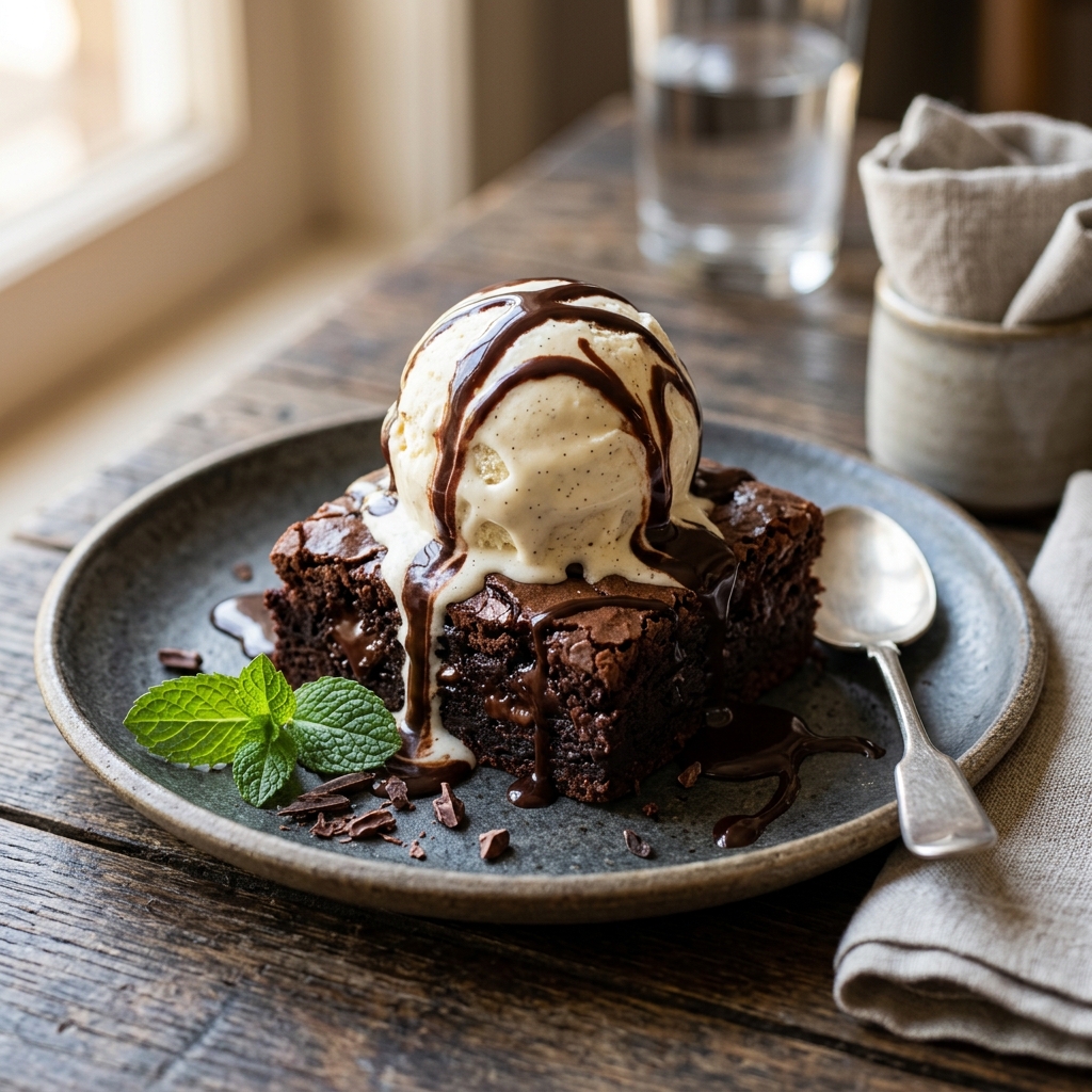 Brownie con helado