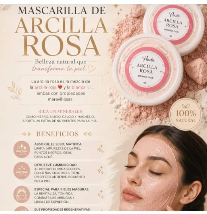 Mascarilla facial de Arcilla Rosa 🌹