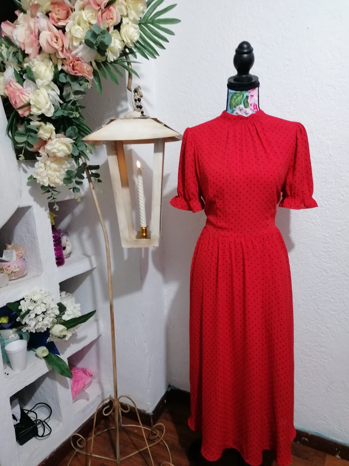 Vestido Rojo Puntos Negros